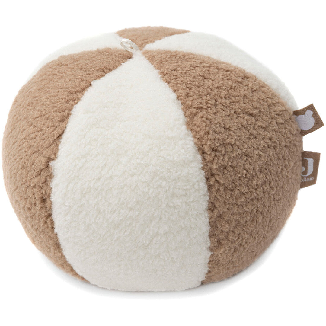 Jollein stoffen babyspeelbal met bruin-witte strepen.