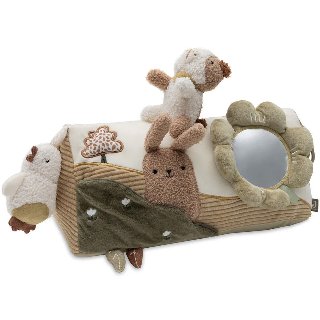 Jollein activiteitendriehoek voor baby's met een schaap, konijn, kip en spiegel in een parkthema.