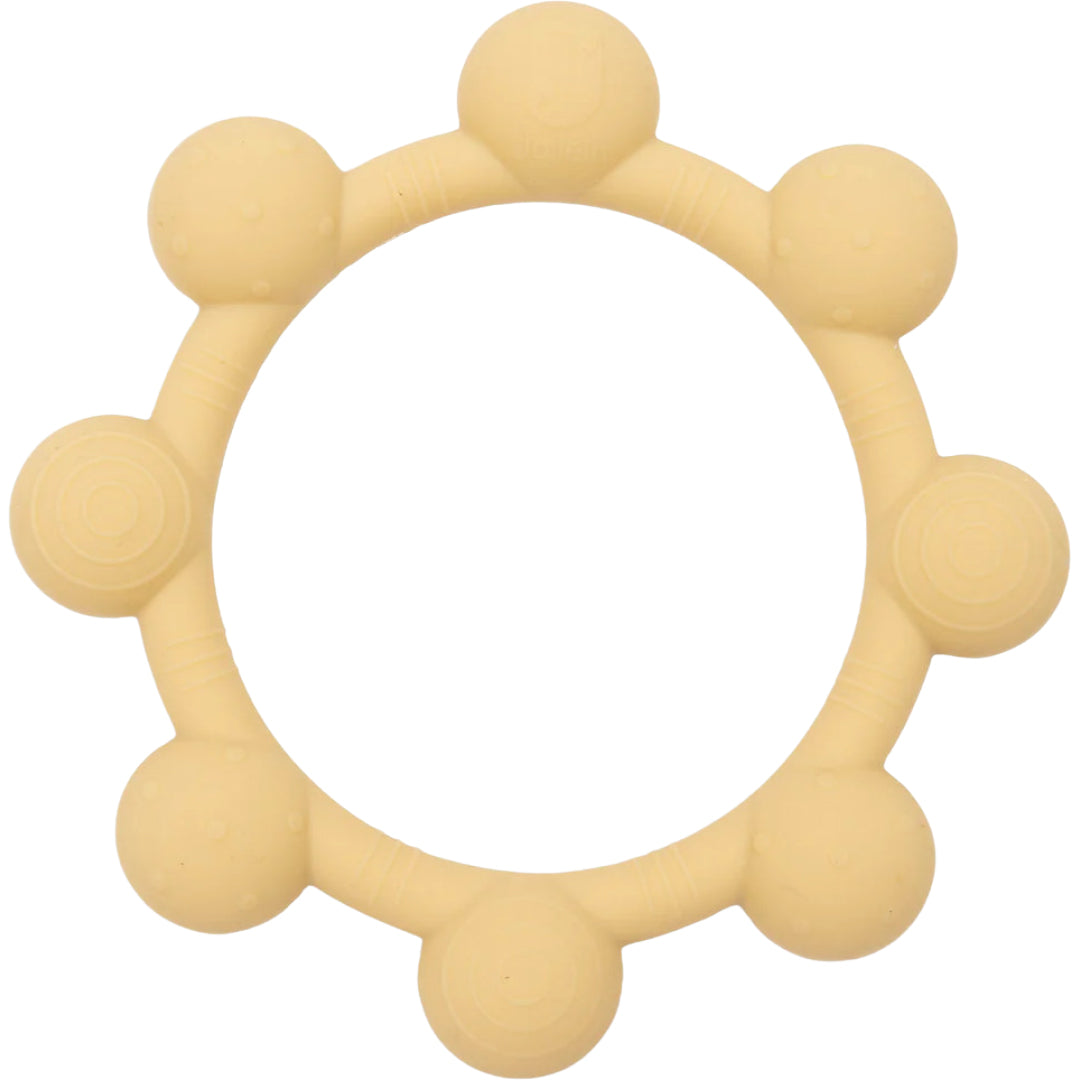 Jollein bijtring zon, een beige siliconen bijtring met bolletjes.