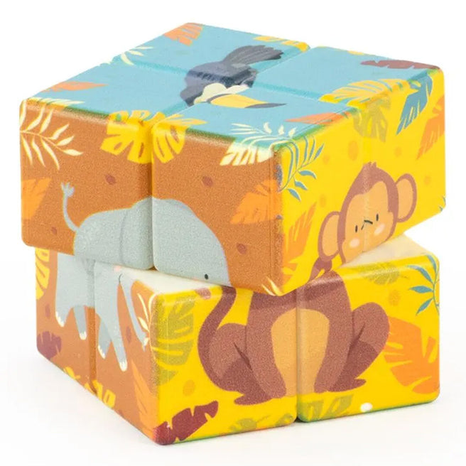 Keycraft magische kubus blokpuzzel met een aap, olifant en toekan in een jungle thema.