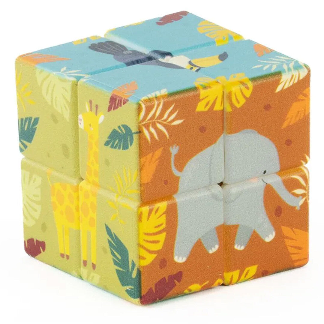 Keycraft magische kubus blokpuzzel met een giraffe, olifant en toekan in een jungle thema.