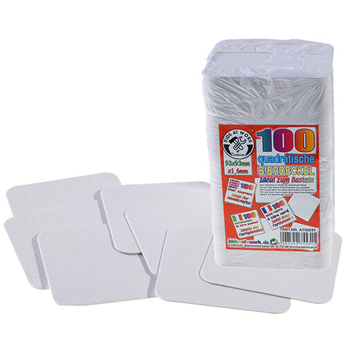 Kids at work blanco hobby onderzetters, deels uit de verpakking en deels in de plastic verpakking van 100 stuks.