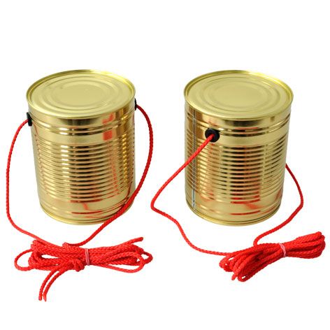 Kids at work bliklopen speelgoed met twee gouden blikken en rode touwen.
