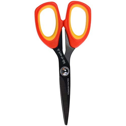 Kids at Work kinderschaar met rode en gele handvatten en zwarte titanium gecoate bladen.