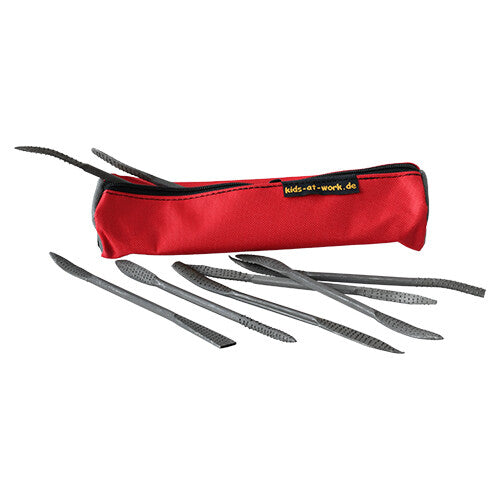 Kids at Work raspen set met acht verschillende raspen en een rood etui.