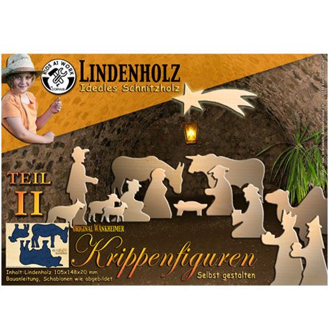 Verpakking van de Kids at work houten kerststal snijset met afbeelding van een kind en de figuren.