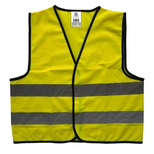 Kids at Work geel veiligheidsvest voor kinderen met twee reflecterende strepen.