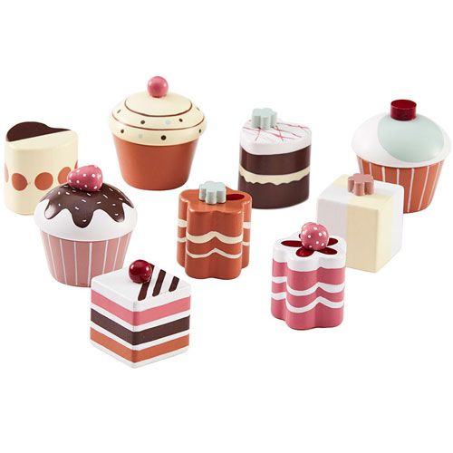 kids concept houten taartjes speelgoed, met acht verschillende cupcakes en gebakjes.