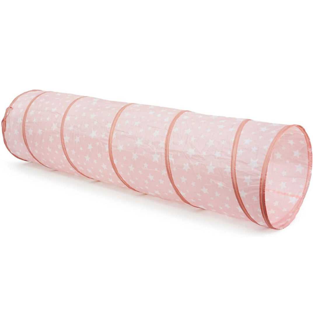 Kids Concept speeltunnel voor kleuters, roze met witte sterrenpatroon.