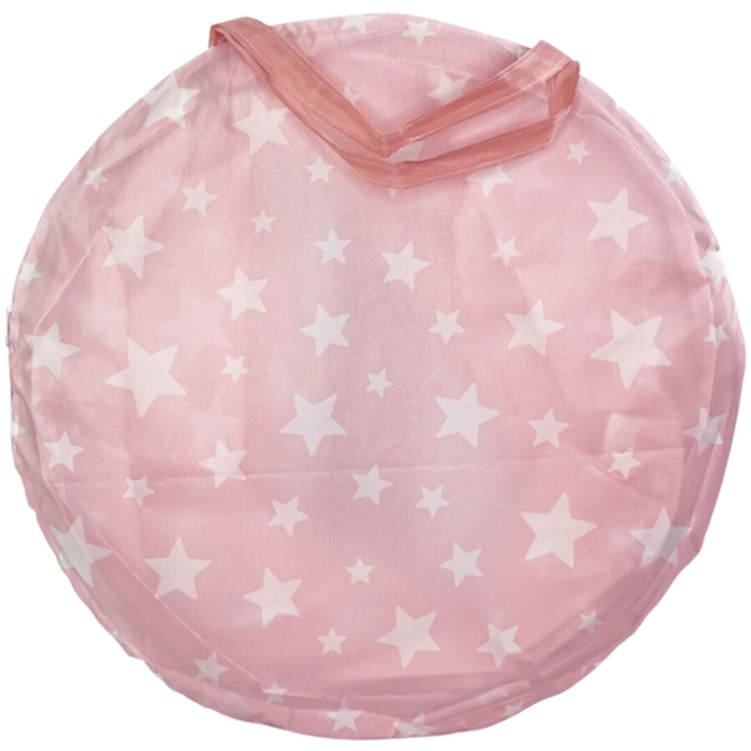 Kids Concept speeltunnel voor kleuters, opgevouwen, roze met witte sterren.