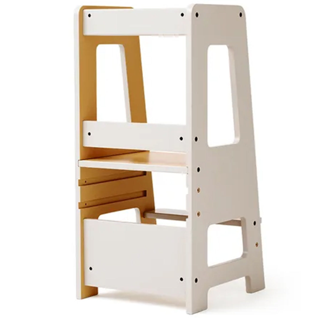 Kids Concept houten oefenkruk voor kinderen met verstelbare trede, in grijs en naturelkleur.