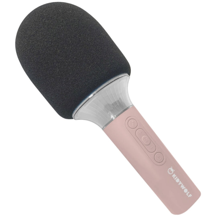 Kidywolf roze karaoke microfoon met zwarte schuimkap.