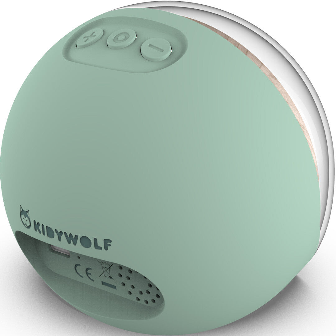 Achterkant van de Kidywolf timer met groene behuizing en bedieningsknoppen.