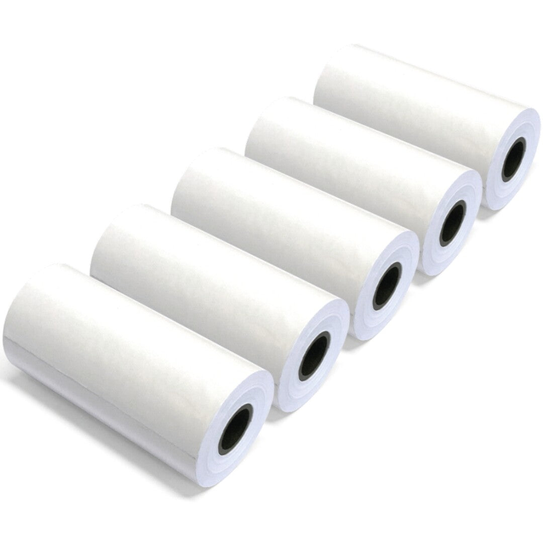 Vijf rollen kidywolf zelfklevend fotopapier voor de kindercamera, diagonaal gerangschikt.