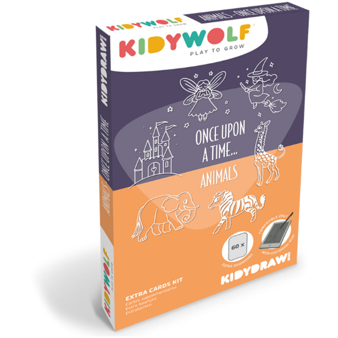 Kidywolf verpakking van de extra tekenkaarten met dieren en sprookjesfiguren.
