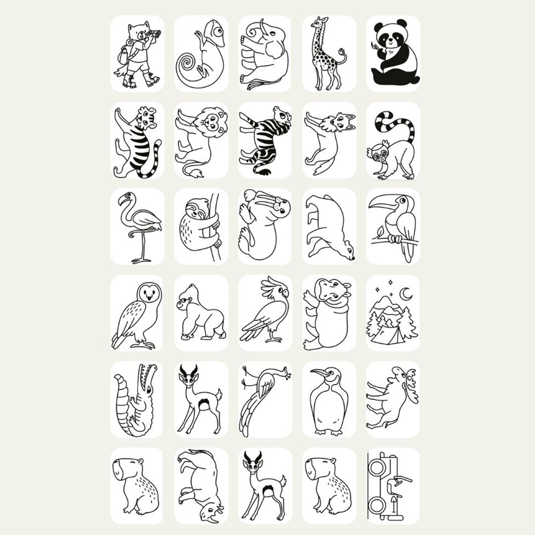 Collectie van 25 tekenkaarten met diverse dieren.