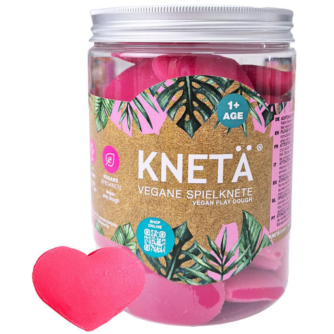 Knetä pot vegan speelklei met roze hartjes.
