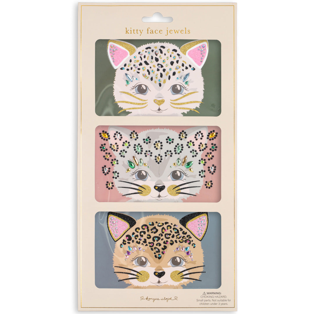 Verpakking van Konges Sløjd gezichtstickers met drie verschillende kattengezichten.