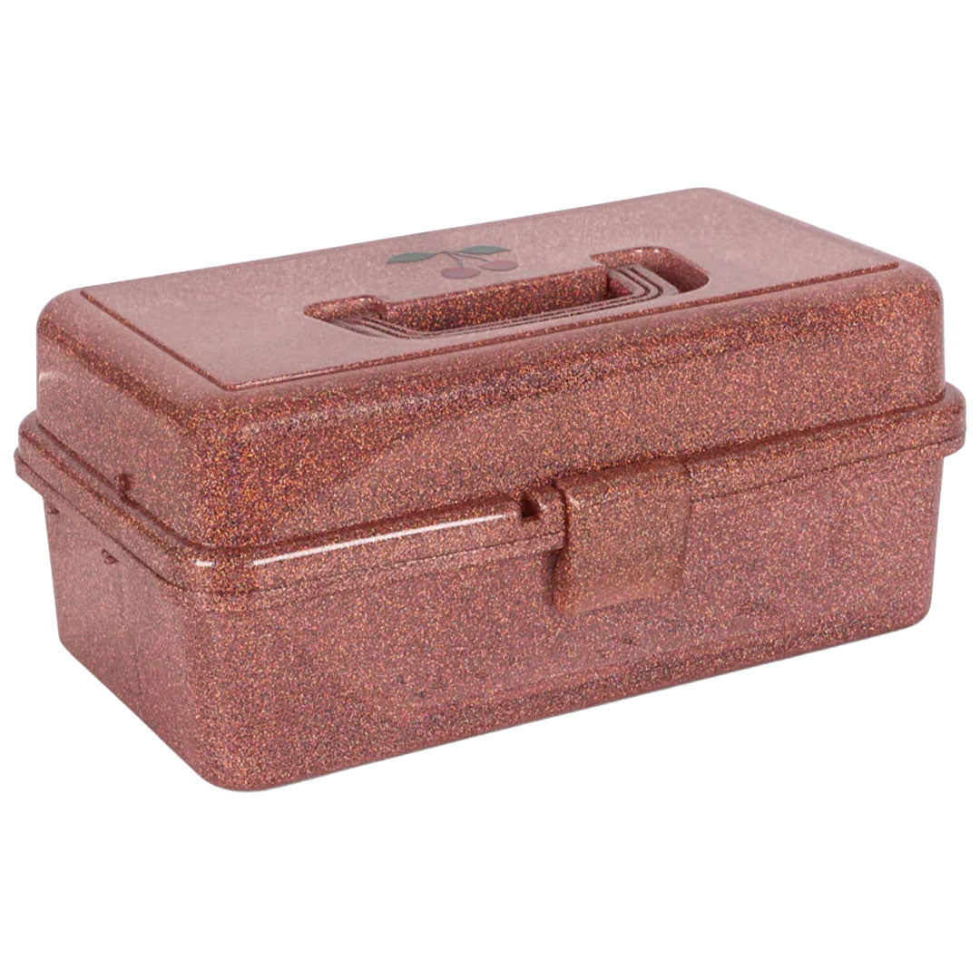 De gesloten Konges Sløjd glitter roze knutselset met handvat en kerslogo.