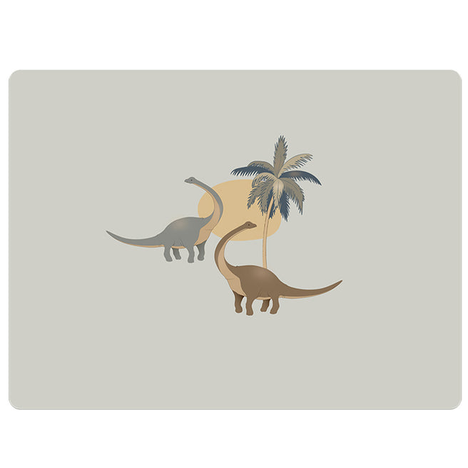 Konges Sløjd beige rechthoekige placemat met twee langnekdinosaurussen en een palmboom.