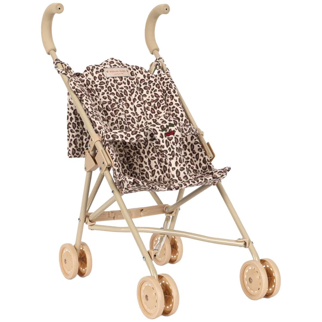 Konges Sløjd poppenbuggy met beige frame en zitting met leopard print.