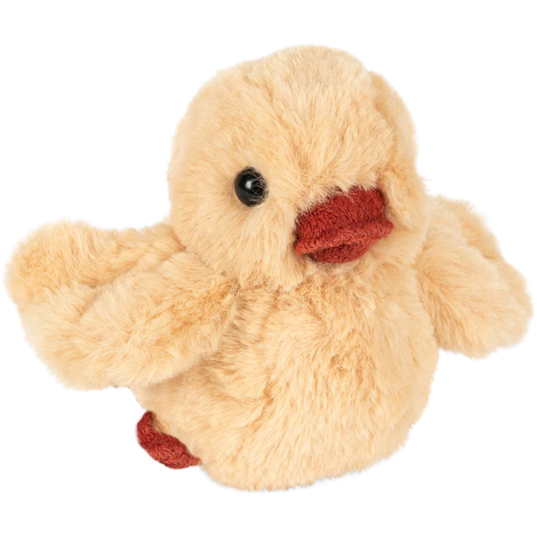 Konges Sløjd rammelaar knuffelkuiken in beige met rode snavel en pootjes.