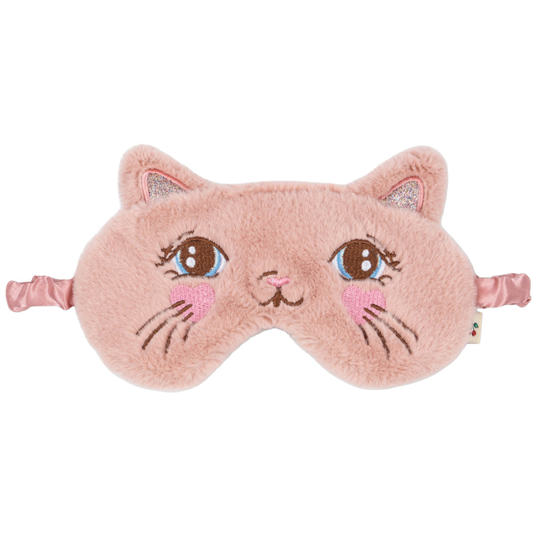 Konges Sløjd roze kinder slaapmasker in de vorm van een kattengezicht met geborduurde details.