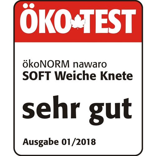 Infographic van ÖKO-TEST met het testresultaat 'zeer goed' voor ökonorm nawaro zachte klei.