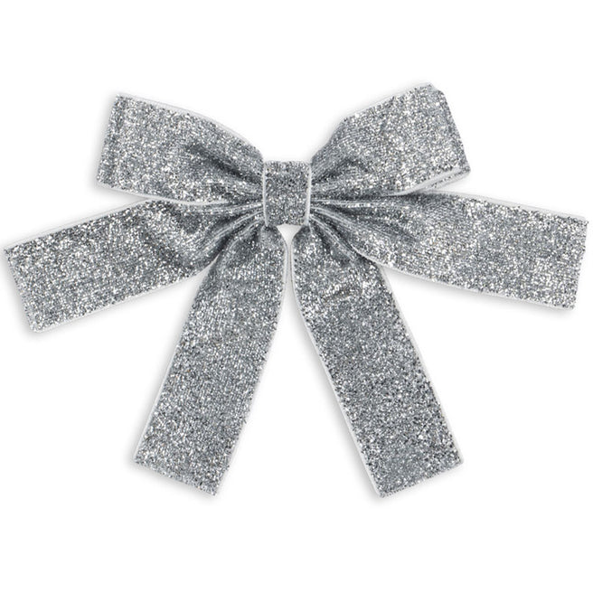 Konges Sløjd zilveren glitter fluwelen haarclip in de vorm van een dubbele strik.