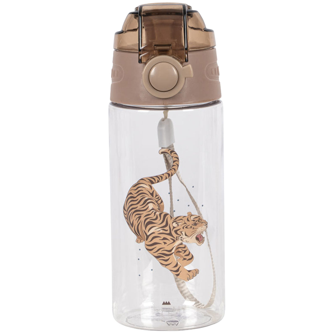 Konges Sløjd kinder drinkfles van plastic met beige dop en tijgerprint.