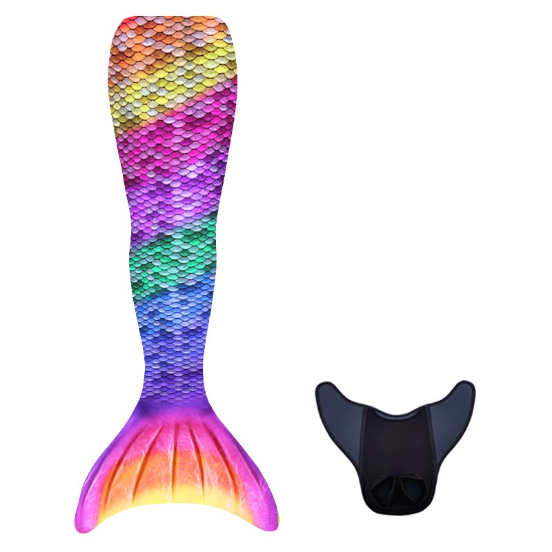 kuaki mermaids regenboog zeemeerminstaart met schaalpatroon en een zwarte monofin.
