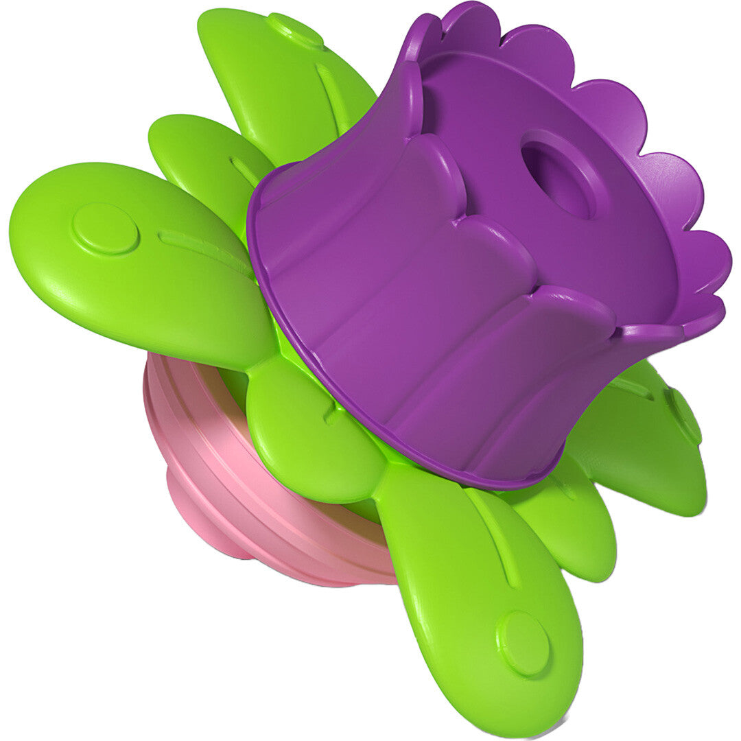 Een samengestelde lalaboom klikkraal in paars, groen en roze, met een bloemvormig ontwerp.