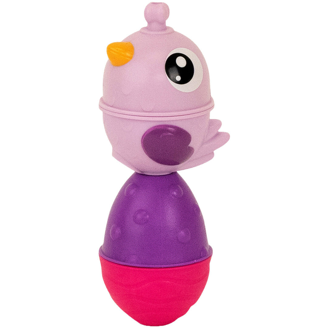 Een paarse lalaboom vogel klikkraal gestapeld op een paarse en roze textuurkraal.