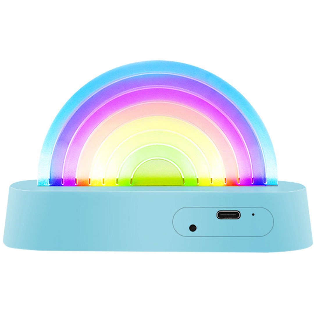 De achterkant van de lalarma copenhagen verlichte regenboog nachtlamp met USB-poort.