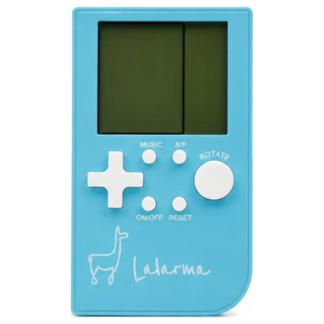 Lalarma Copenhagen blauw draagbaar elektronisch spel met wit Lalarma logo en bedieningsknoppen.