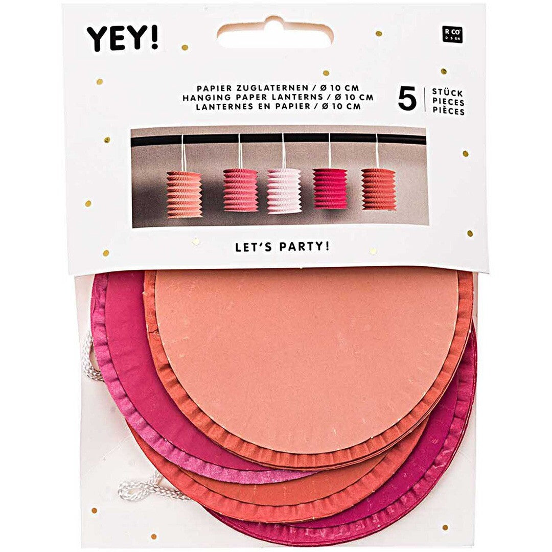 Verpakking van Rico Design papieren lampions in verschillende roze tinten.
