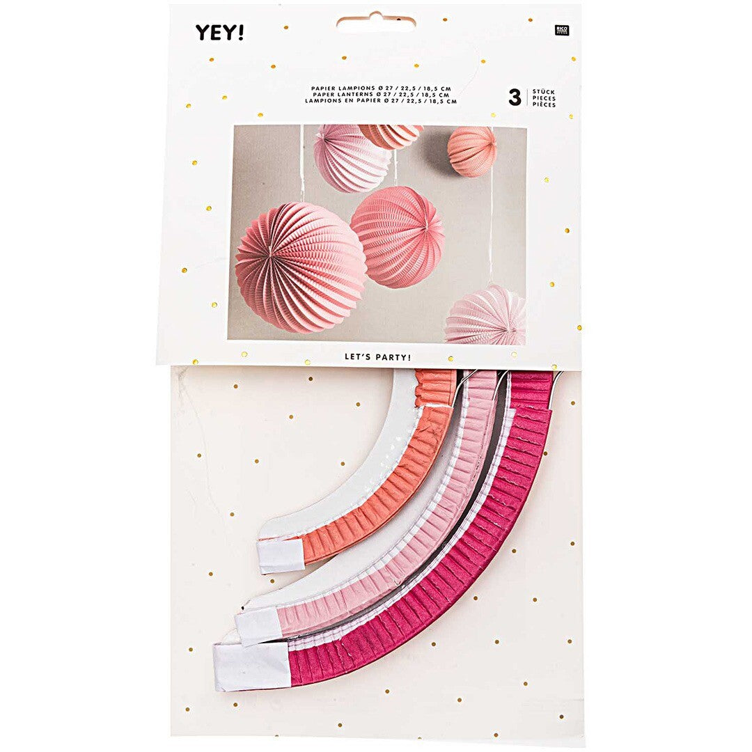 Verpakking van Rico Design papieren lampions in roze tinten.