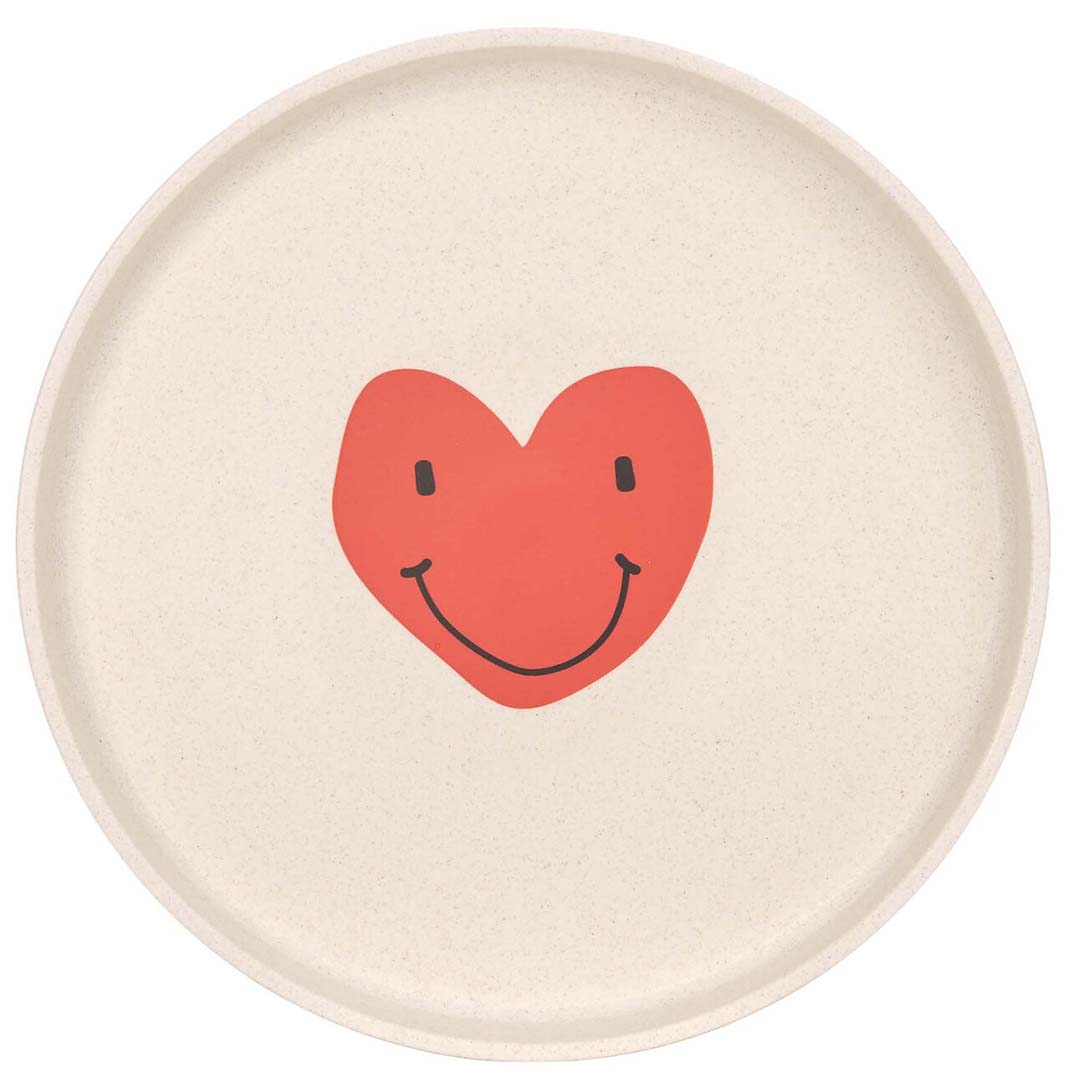 Bovenaanzicht van het lässig kinderbord met een rood hart en smiley gezicht.