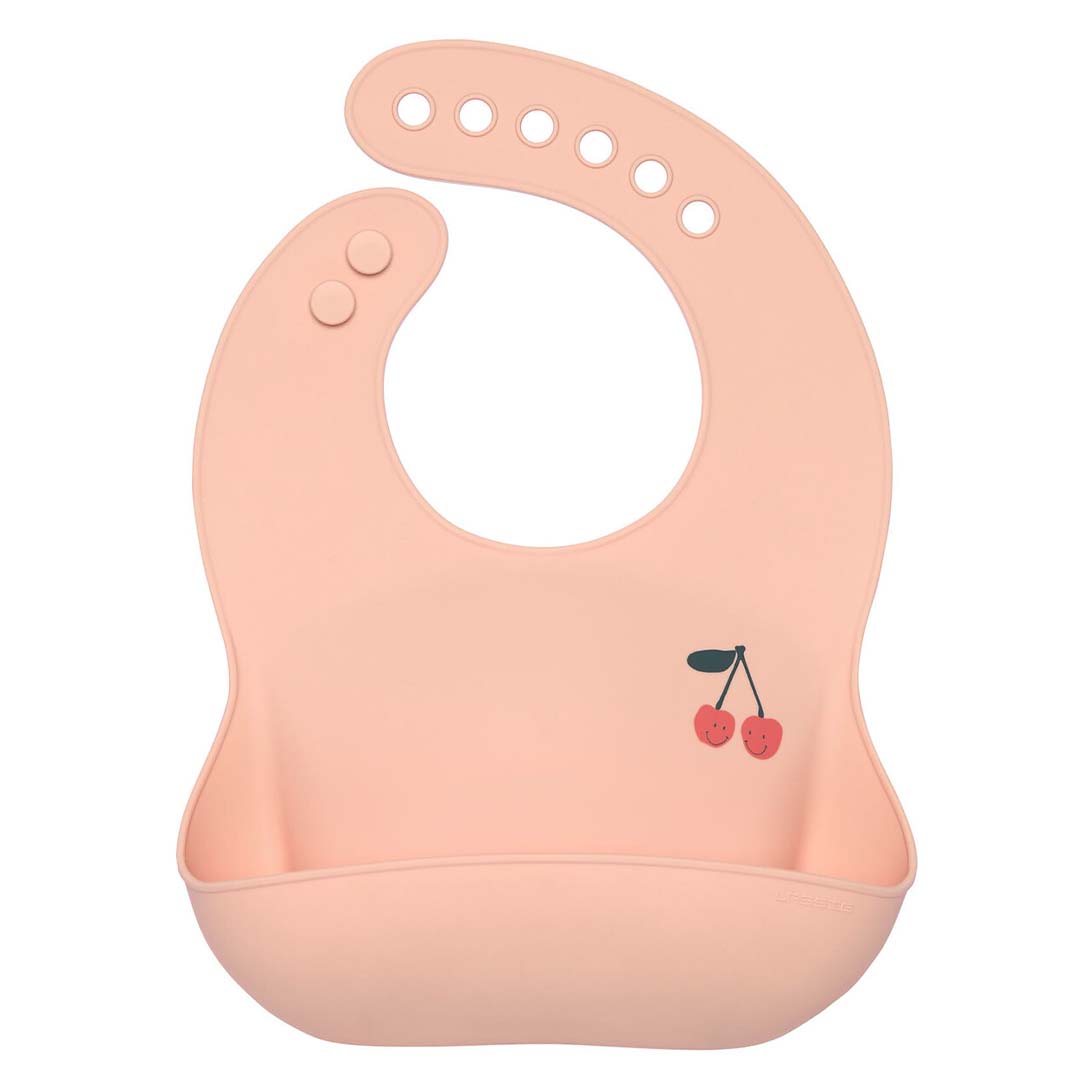 Lässig roze siliconen slabbetje met kersendesign.