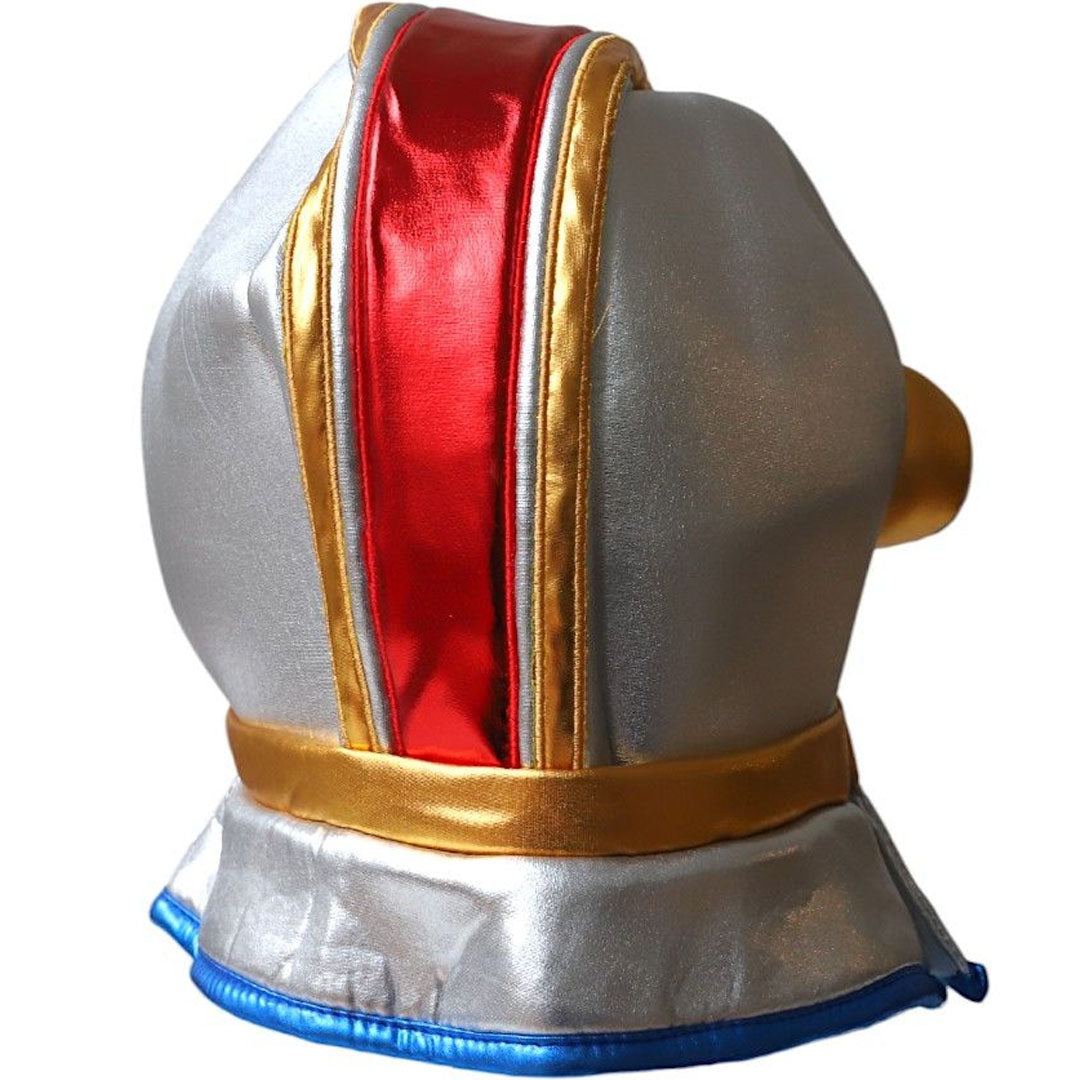 Le petit souk zilveren astronautenhelm voor kinderen, achteraanzicht met rode streep.