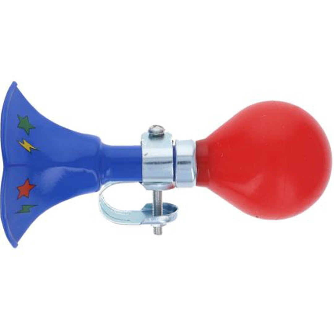 le petit souk fietstoeter met een blauwe toeter met sterren en een rode ballon.