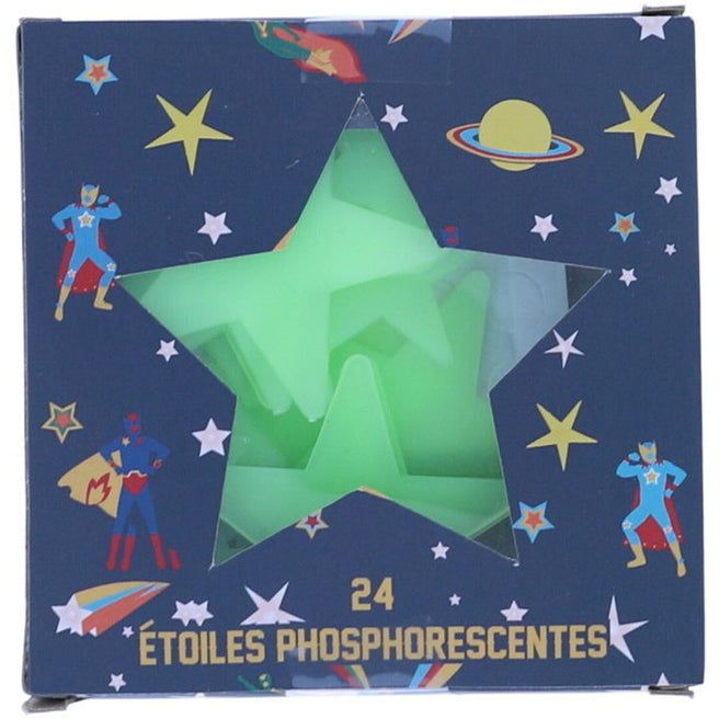 De voorkant van de le petit souk verpakking met 24 glow-in-the-dark sterren en ruimtehelden thema.