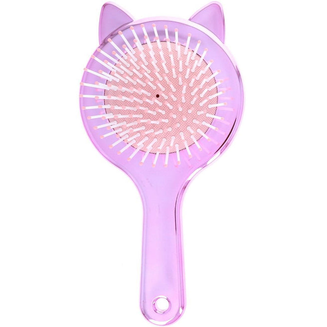 Le petit souk roze haarborstel met kattenoren, van voren gezien.