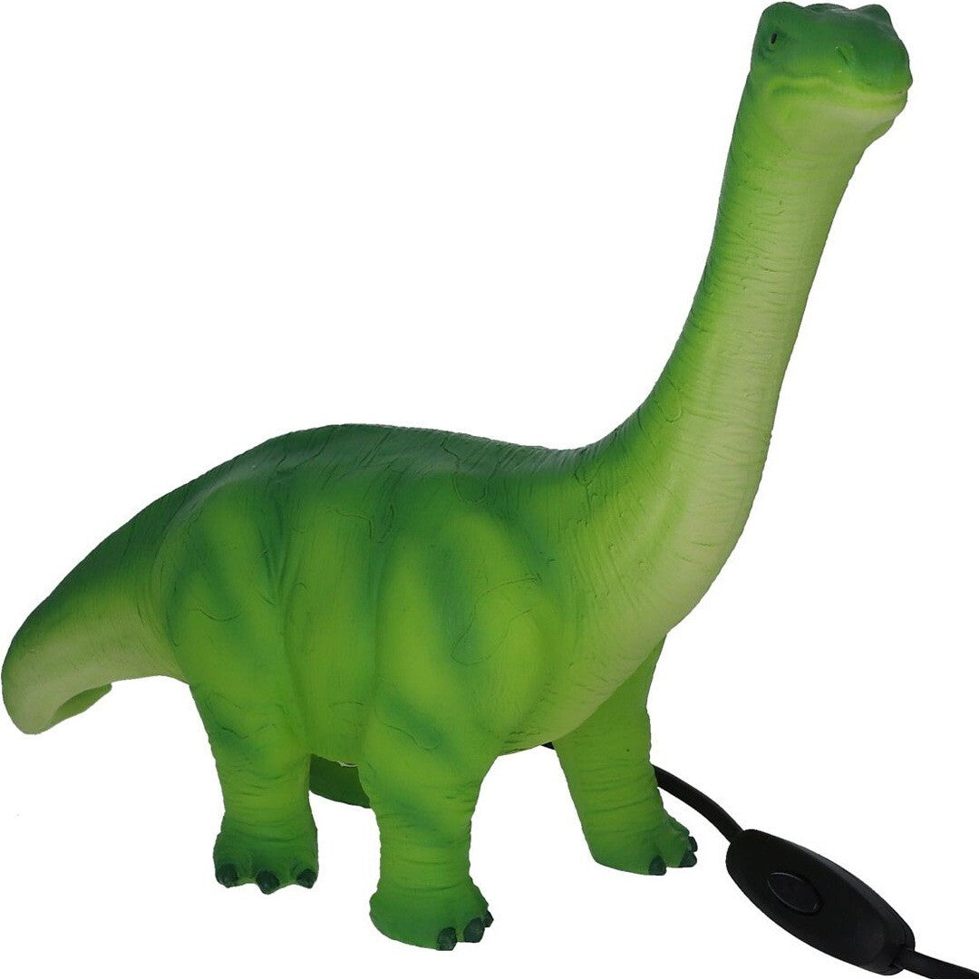 le petit souk groene dinosaurus kinderlamp, uitgeschakeld, met snoer en schakelaar.