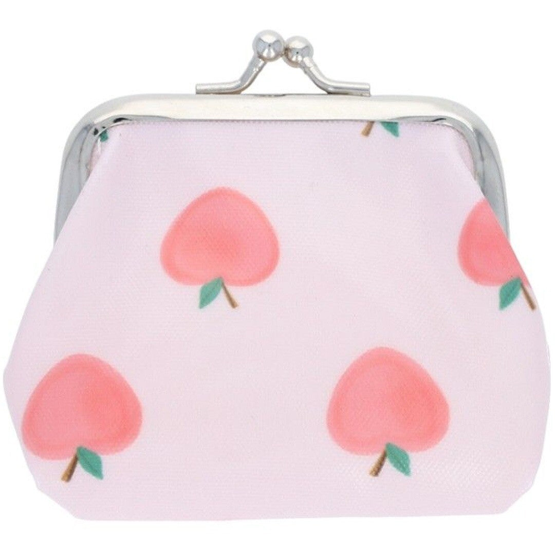 Le petit souk roze kinderportemonnee met perzikpatroon, gesloten.