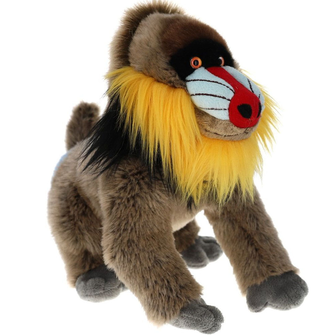 le petit souk pluchen baviaan knuffel, schuin van voren gezien.