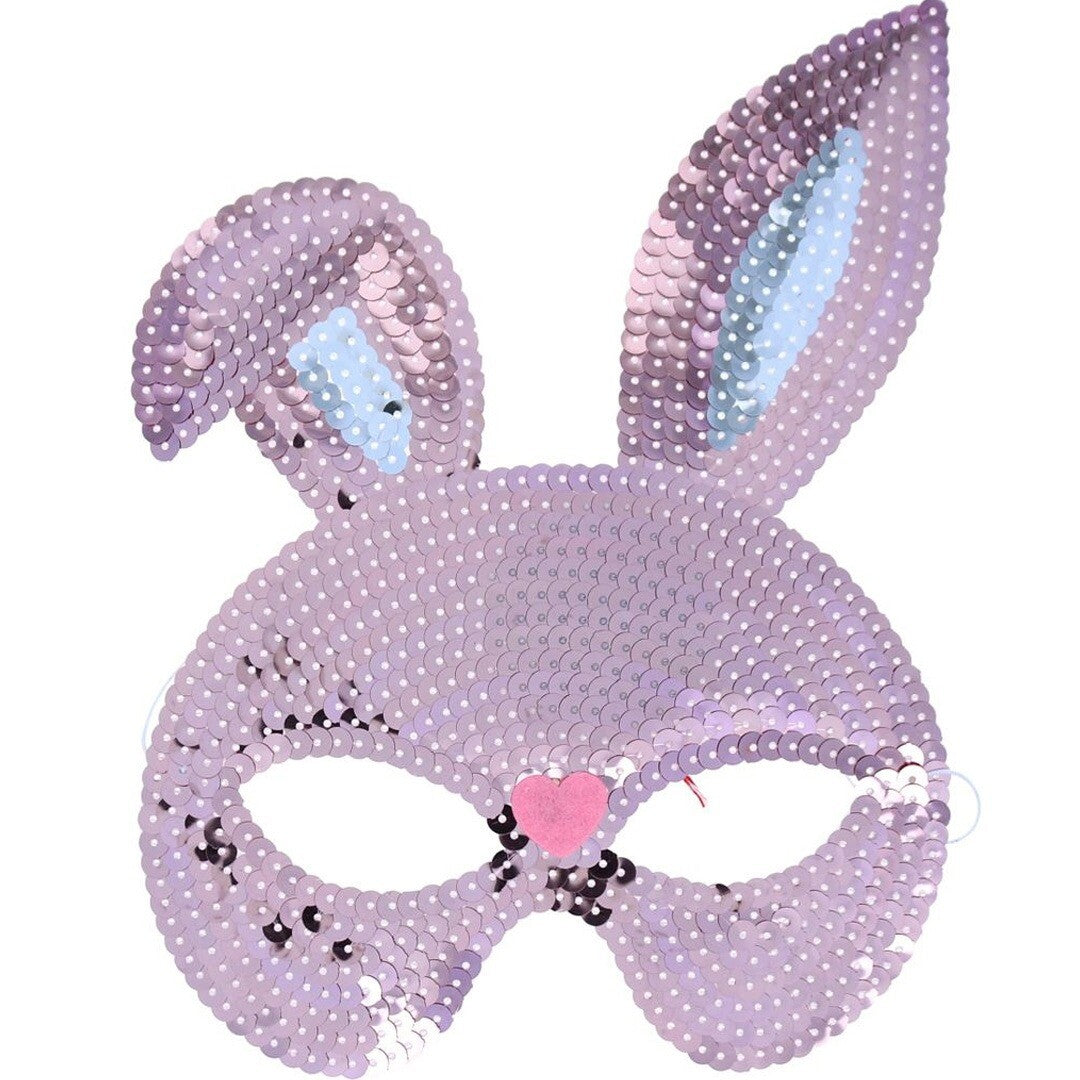 Le petit souk roze kinder masker in de vorm van een konijn, versierd met pailletten.