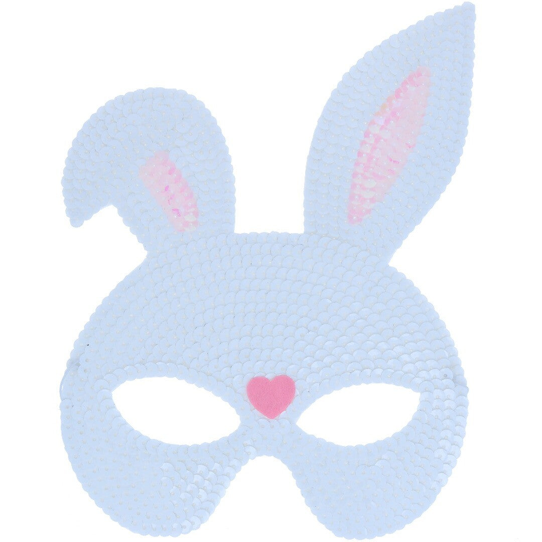 Le petit souk wit konijnenmasker met pailletten en roze details.