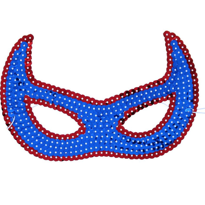 le petit souk superheldenmasker met blauwe en rode pailletten.