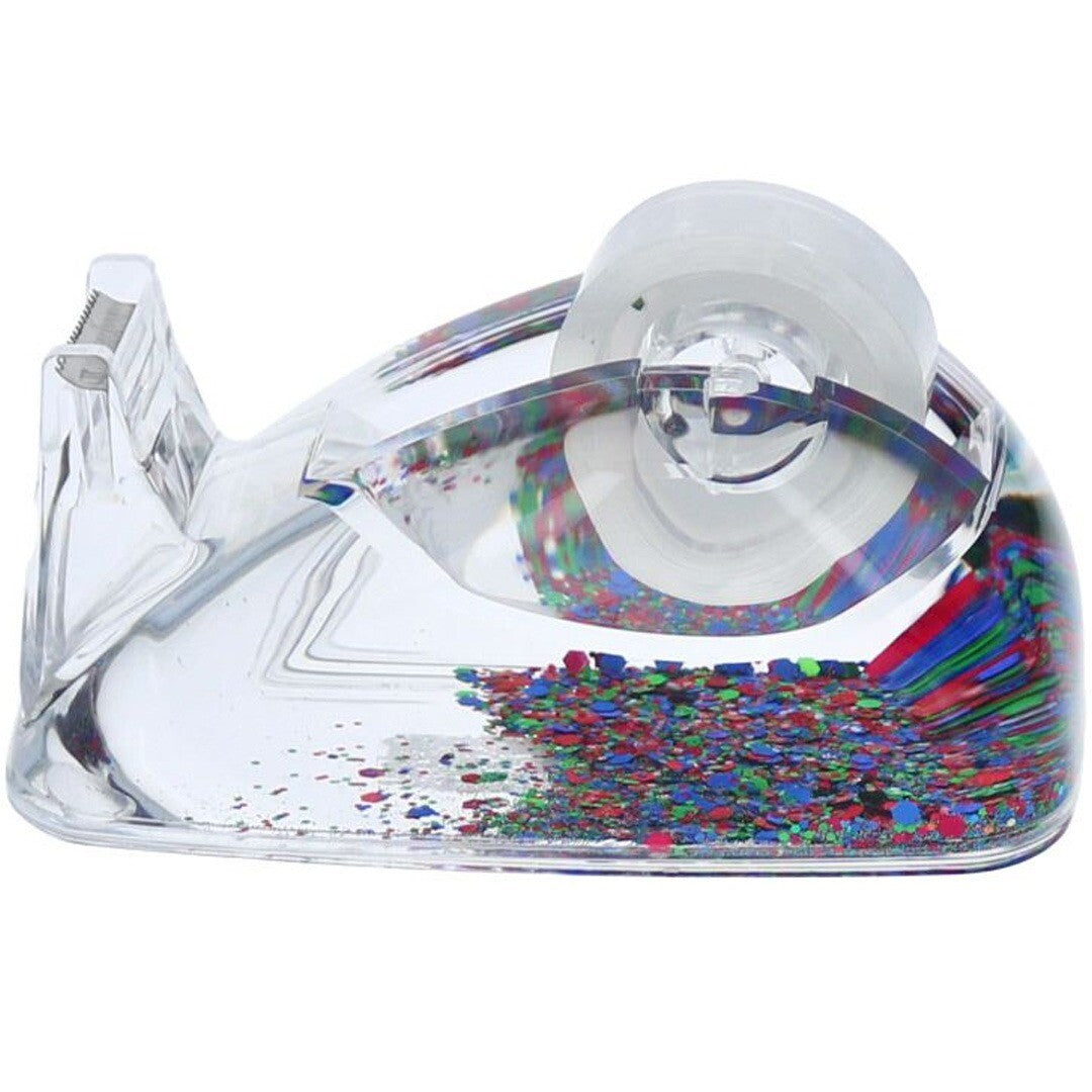 le petit souk plakbandhouder van transparant plastic met kleurrijke confetti-glitters op de bodem.